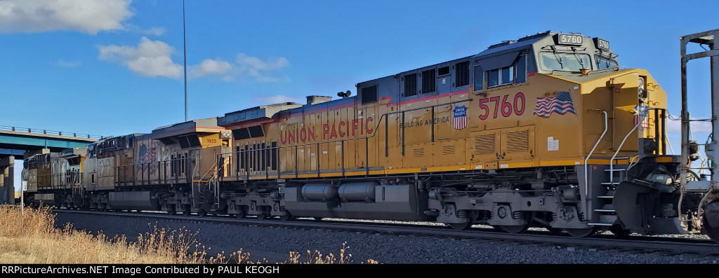 UP 5760 rolls eastbound as a #3 Locomotive into the UP Cheyenne Wyoming Yard 